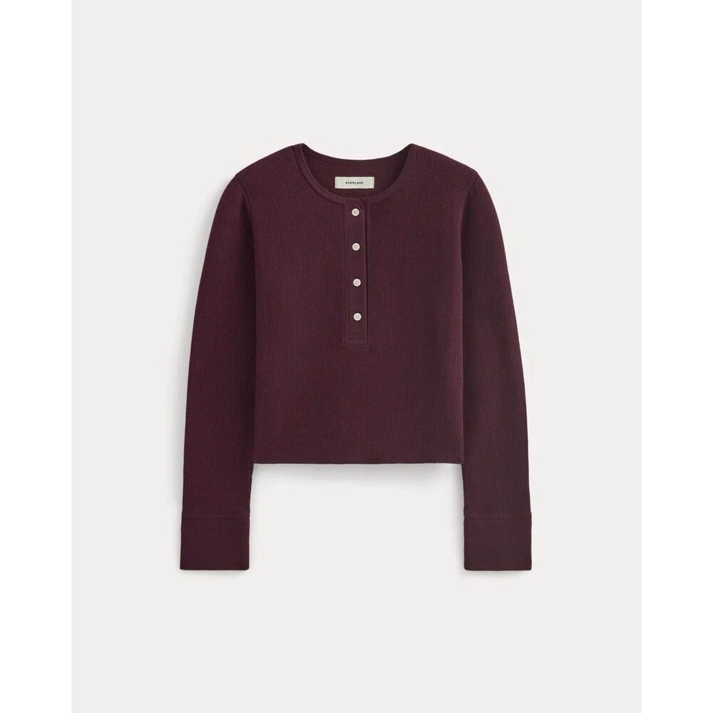 Everlane Women's Boxy Henley Top in Cozy Waffle Size medium Casual Outdoors
